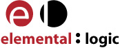 Elemental Logic logo, a letter E in a red disc and L in a black disc